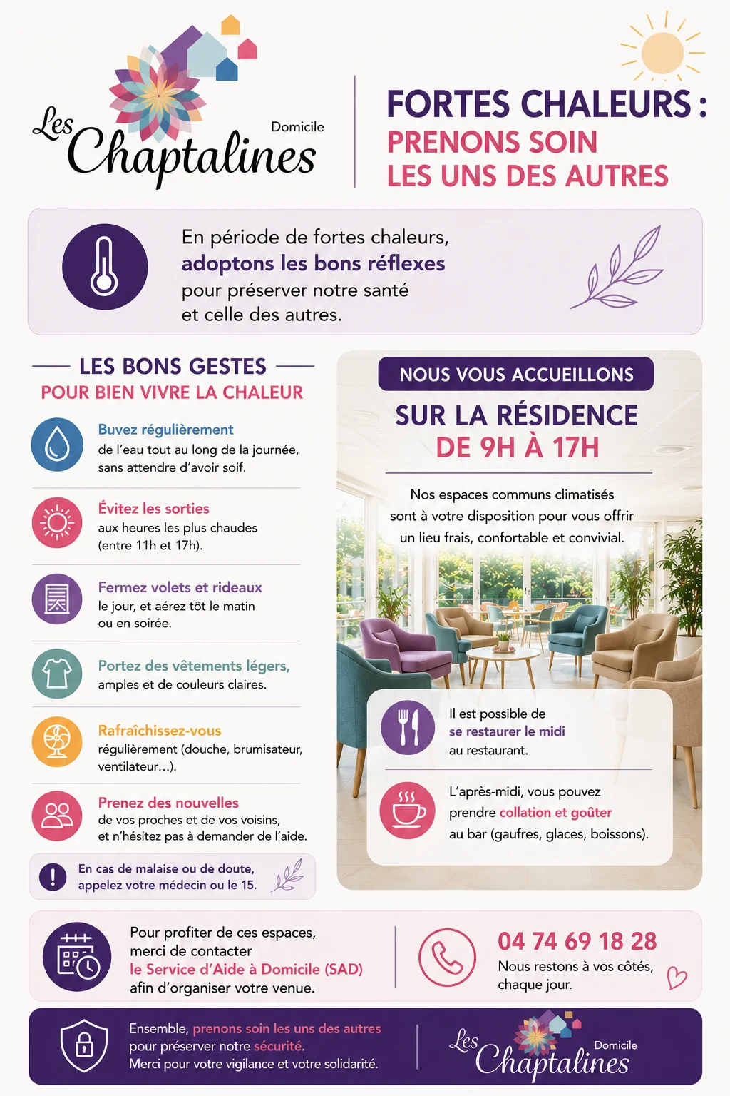 Affiche de prévention fortes chaleurs Les Chaptalines Domicile