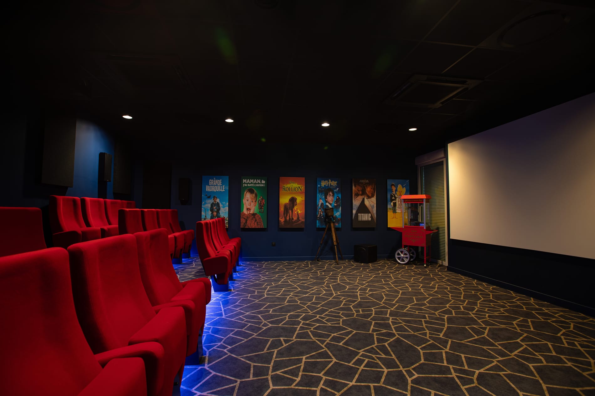 Grand écran de cinéma au sein de la résidence Les Chaptalines